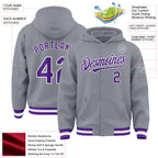 Custom Gray Purple-White Bomber Full-Snap Varsity Letterman Hoodie Jacket