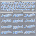 Custom Gray Light Blue-White Bomber Full-Snap Varsity Letterman Two Tone Hoodie Jacket