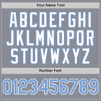 Custom Gray Light Blue-White Bomber Full-Snap Varsity Letterman Two Tone Hoodie Jacket