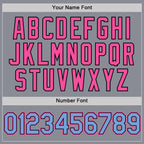 Custom Gray Light Blue Black-Pink Bomber Full-Snap Varsity Letterman Two Tone Hoodie Jacket