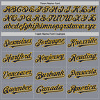 Custom Gray Navy-Gold Bomber Full-Snap Varsity Letterman Two Tone Hoodie Jacket