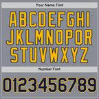 Custom Gray Navy-Gold Bomber Full-Snap Varsity Letterman Two Tone Hoodie Jacket