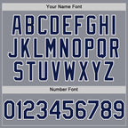 Custom Gray Navy-White Bomber Full-Snap Varsity Letterman Two Tone Hoodie Jacket