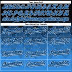 Custom Black Powder Blue-White Gradient Square Shape 3D Pattern Design Bomber Full-Snap Varsity Letterman Hoodie Jacket