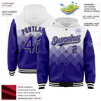 Custom White Dark Purple-Black Gradient Square Shape 3D Pattern Design Bomber Full-Snap Varsity Letterman Hoodie Jacket