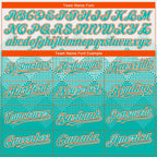 Custom White Aqua-Orange Gradient Square Shape 3D Pattern Design Bomber Full-Snap Varsity Letterman Hoodie Jacket