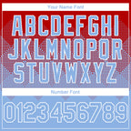 Custom Red Light Blue-White Gradient Square Shape 3D Pattern Design Bomber Full-Snap Varsity Letterman Hoodie Jacket
