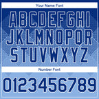 Custom Royal Light Blue-White Gradient Square Shape 3D Pattern Design Bomber Full-Snap Varsity Letterman Hoodie Jacket