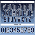Custom Navy Light Blue-White Gradient Square Shape 3D Pattern Design Bomber Full-Snap Varsity Letterman Hoodie Jacket