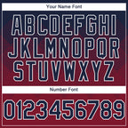 Custom Navy Crimson-White Gradient Square Shape 3D Pattern Design Bomber Full-Snap Varsity Letterman Hoodie Jacket