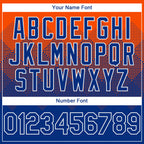 Custom Orange Royal-White Gradient Square Shape 3D Pattern Design Bomber Full-Snap Varsity Letterman Hoodie Jacket