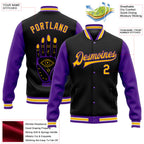 Custom Black Gold-Purple Evil Eyes 3D Pattern Design Bomber Full-Snap Varsity Letterman Jacket