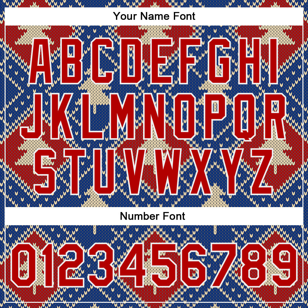 Custom Royal Red-White Christmas 3D Bomber Full-Snap Varsity Letterman Jacket