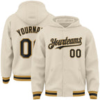 Custom Cream Black-Old Gold Bomber Full-Snap Varsity Letterman Hoodie Jacket