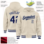 Custom Cream Navy Gray-White Bomber Full-Snap Varsity Letterman Hoodie Jacket