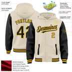 Custom Cream Black-Gold Bomber Full-Snap Varsity Letterman Two Tone Hoodie Jacket