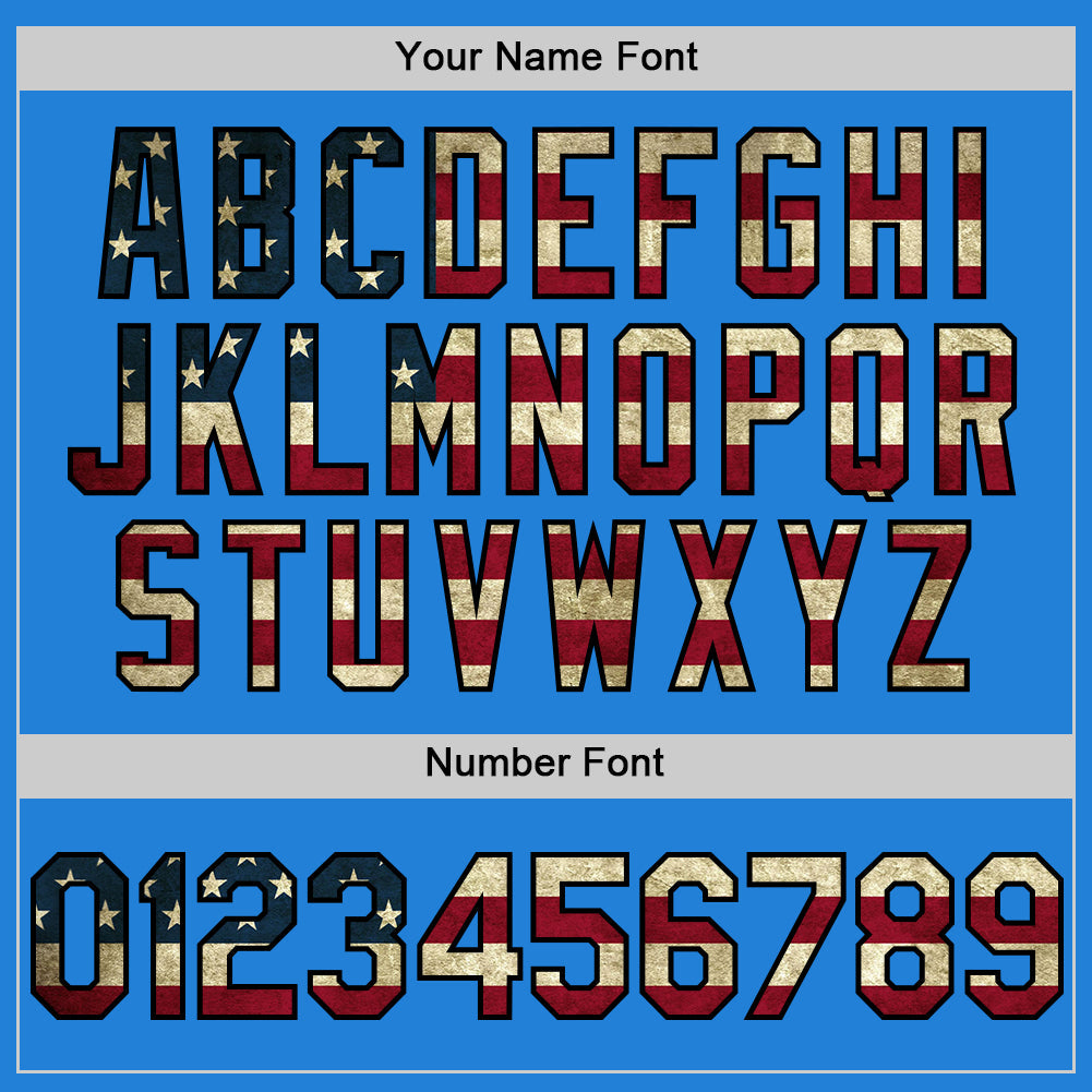 Custom Powder Blue Vintage USA Flag Black-Cream Bomber Full-Snap Varsity Letterman Hoodie Jacket