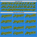 Custom Powder Blue Green-Gold Bomber Full-Snap Varsity Letterman Hoodie Jacket