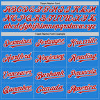 Custom Powder Blue Red-White Bomber Full-Snap Varsity Letterman Two Tone Hoodie Jacket