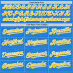 Custom Powder Blue Gold-White Bomber Full-Snap Varsity Letterman Two Tone Hoodie Jacket
