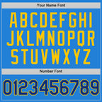 Custom Powder Blue Royal-Yellow Bomber Full-Snap Varsity Letterman Two Tone Hoodie Jacket