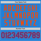 Custom Powder Blue Purple-Orange Bomber Full-Snap Varsity Letterman Two Tone Hoodie Jacket
