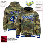 Custom Camo Royal-White Bomber Full-Snap Varsity Letterman Salute To Service Hoodie Jacket