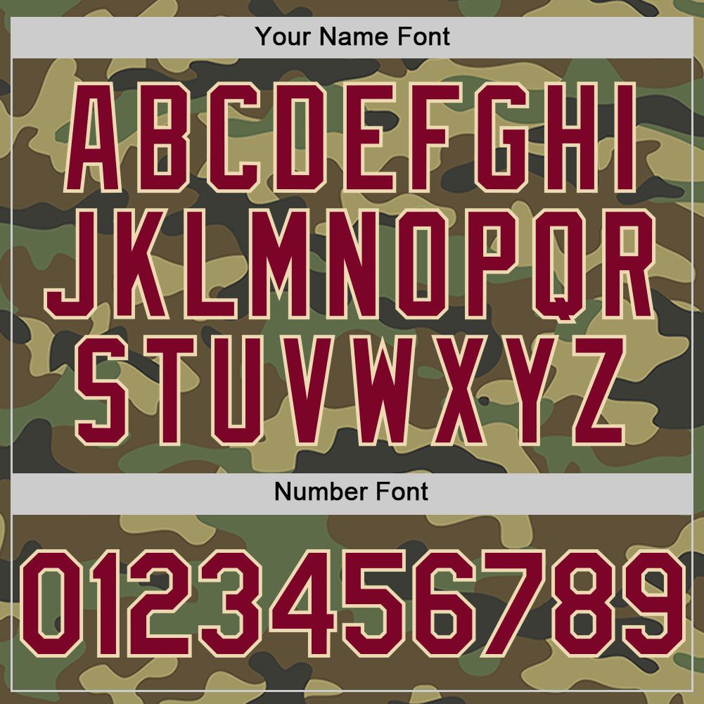 Custom Camo Maroon-Cream Bomber Full-Snap Varsity Letterman Salute To Service Hoodie Jacket