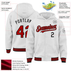Custom White Red-Black Bomber Full-Snap Varsity Letterman Hoodie Jacket