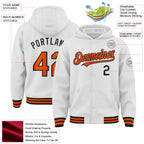 Custom White Orange-Black Bomber Full-Snap Varsity Letterman Hoodie Jacket