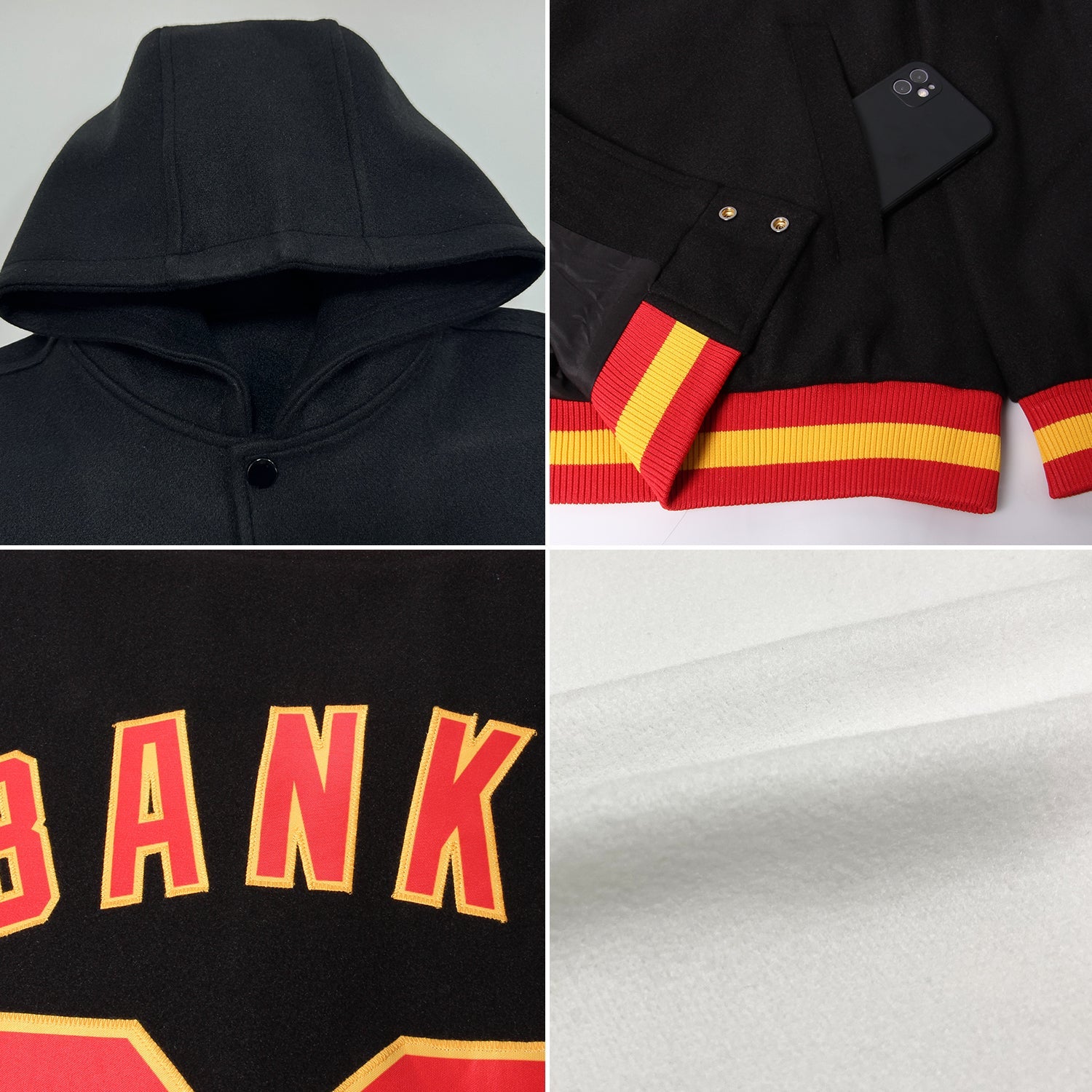 Custom White Teal-Black Bomber Full-Snap Varsity Letterman Hoodie Jacket