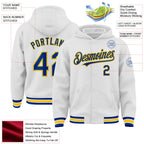 Custom White Royal-Yellow Bomber Full-Snap Varsity Letterman Hoodie Jacket
