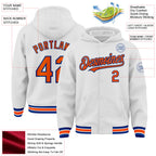 Custom White Orange-Royal Bomber Full-Snap Varsity Letterman Hoodie Jacket