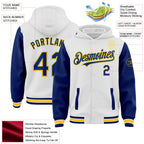 Custom White Royal-Yellow Bomber Full-Snap Varsity Letterman Two Tone Hoodie Jacket