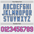 Custom White Pink Black-Light Blue Bomber Full-Snap Varsity Letterman Two Tone Hoodie Jacket