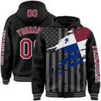 Custom Black Crimson-Gray Panama Panamanian Flag 3D Bomber Full-Snap Varsity Letterman Hoodie Jacket