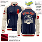 Custom Navy Red-Cream Bomber Varsity Letterman Two Tone Zipper Jacket