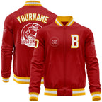 Custom Red White-Gold Bomber Varsity Letterman Zipper Jacket