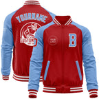 Custom Red Light Blue-White Bomber Varsity Letterman Two Tone Zipper Jacket