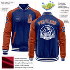 Custom Royal Texas Orange-White Bomber Varsity Letterman Two Tone Zipper Jacket