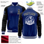 Custom Royal Black-White Bomber Varsity Letterman Two Tone Zipper Jacket