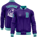 Custom Purple Teal-White Bomber Varsity Letterman Zipper Jacket