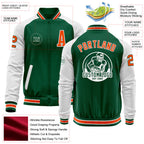 Custom Kelly Green Orange-White Bomber Varsity Letterman Two Tone Zipper Jacket