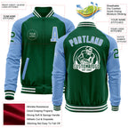 Custom Kelly Green Light Blue-White Bomber Varsity Letterman Two Tone Zipper Jacket