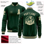 Custom Green Cream Bomber Varsity Letterman Zipper Jacket