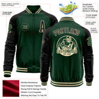 Custom Green Black-Cream Bomber Varsity Letterman Two Tone Zipper Jacket