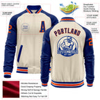 Custom Cream Orange Royal-White Bomber Varsity Letterman Two Tone Zipper Jacket