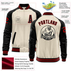 Custom Cream Red-Black Bomber Varsity Letterman Two Tone Zipper Jacket