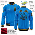 Custom Powder Blue Black-Old Gold Bomber Varsity Letterman Zipper Jacket