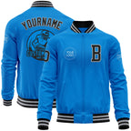 Custom Powder Blue Black-Gray Bomber Varsity Letterman Zipper Jacket